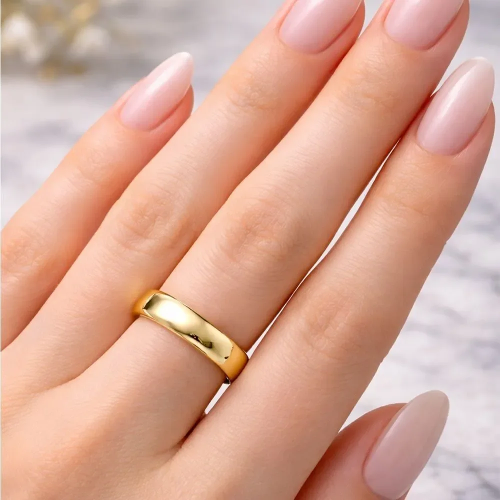 Gold Smooth Band Ring 4MM Plated Stainless Steel Minimalist Wedding Stackable